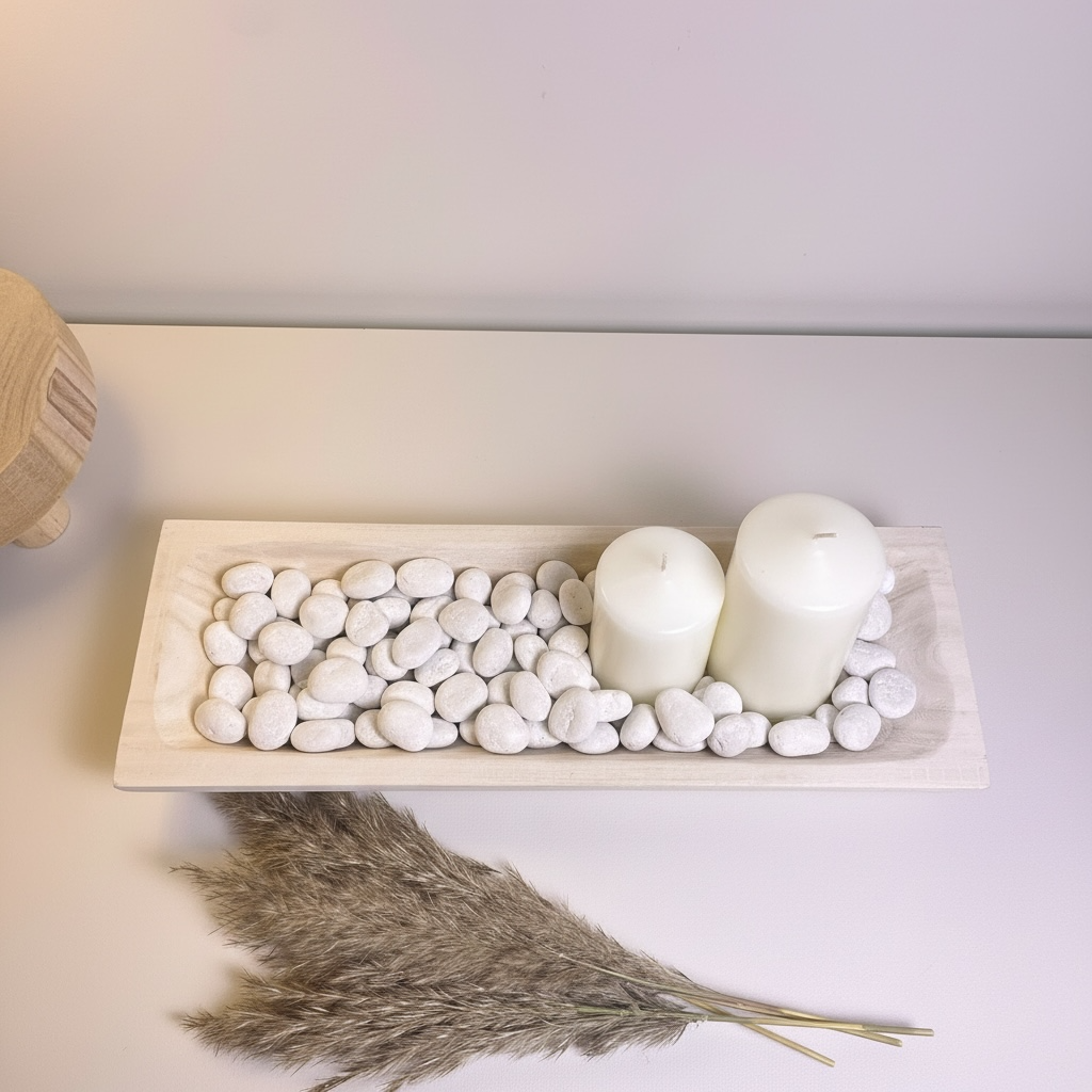 Paulownia Wood Boho Tray 20" long - Ivory Sand Whitewashed