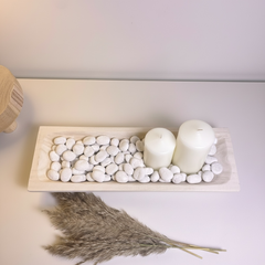 Paulownia Wood Boho Tray 20" long - Ivory Sand Whitewashed