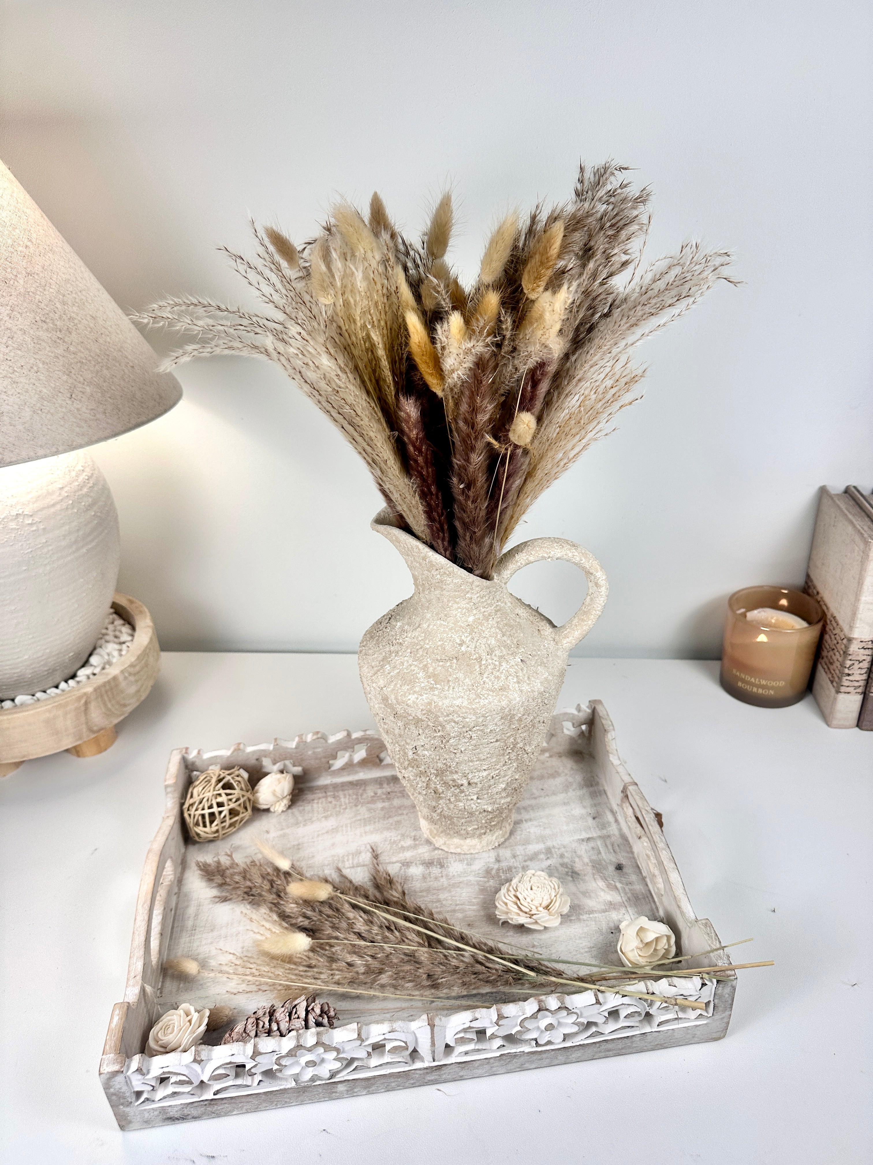 Decorative Textured Hand-painted Pitcher Vase Cream Sand washed 12"