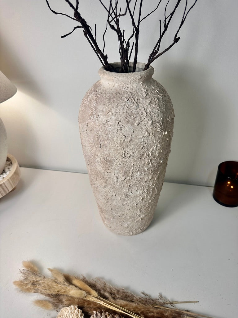 Minimalist Textured Hand-painted Ceramic Vase 18" tall - Cream Sand wash