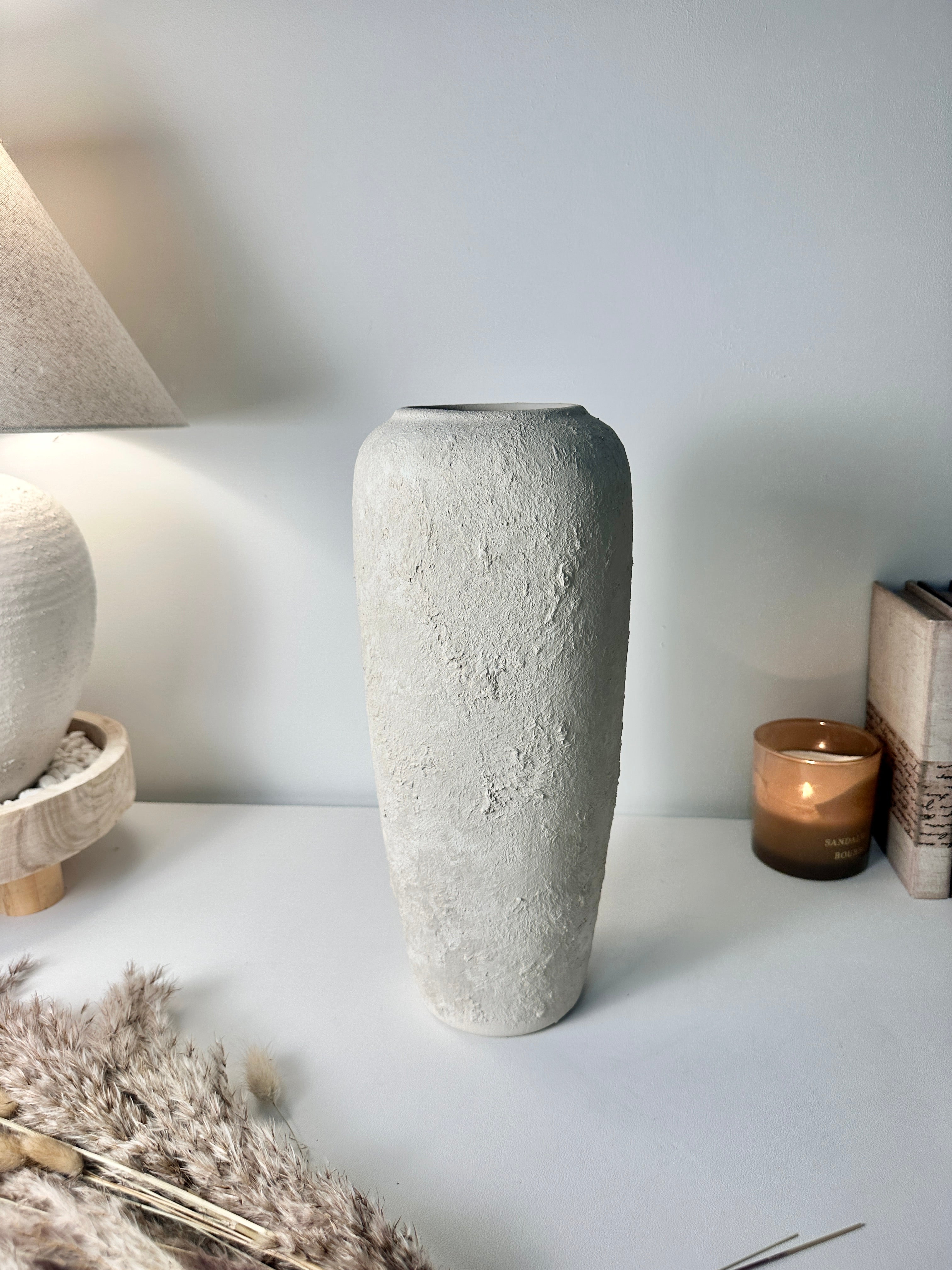 Minimalist Textured Hand-painted Ceramic Vase 14.5" tall - Off White washed