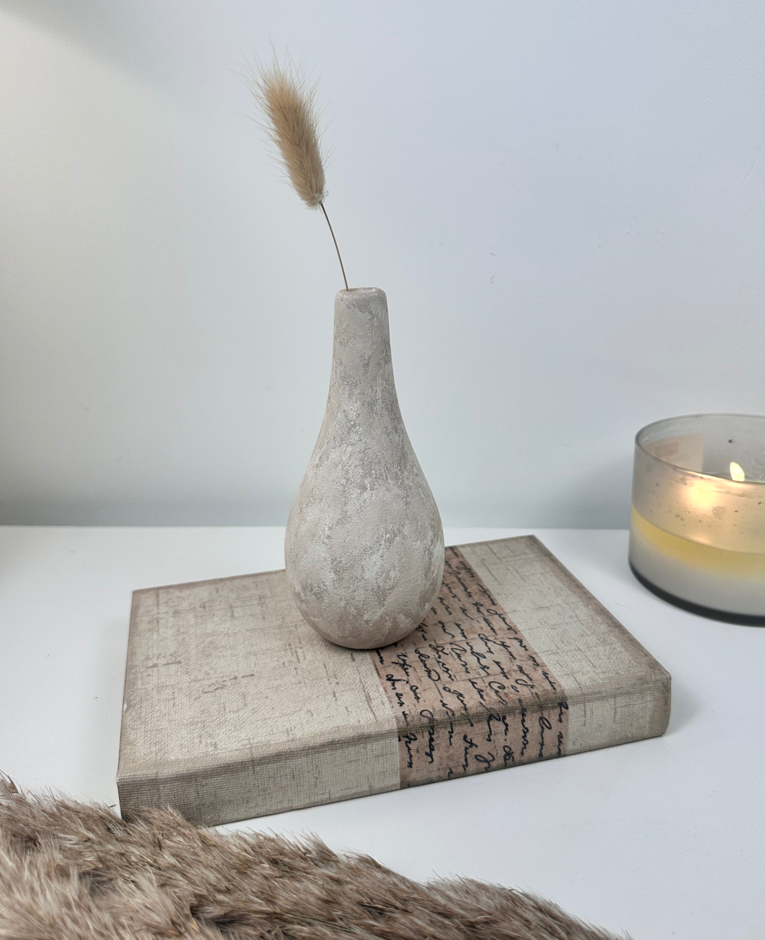 Small Decorative Ceramic Vase 6” tall - Hand-Painted Beige washed