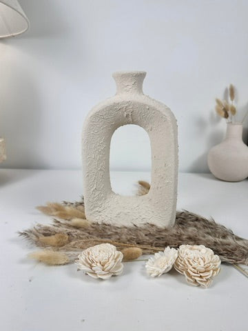 Minimalist Textured Hand-Painted Ceramic Vase 9.5" tall - Cream