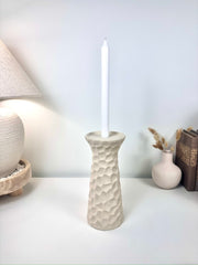 Minimalist Abstract Textured Candlestick 10'5 tall Beige Linen Color
