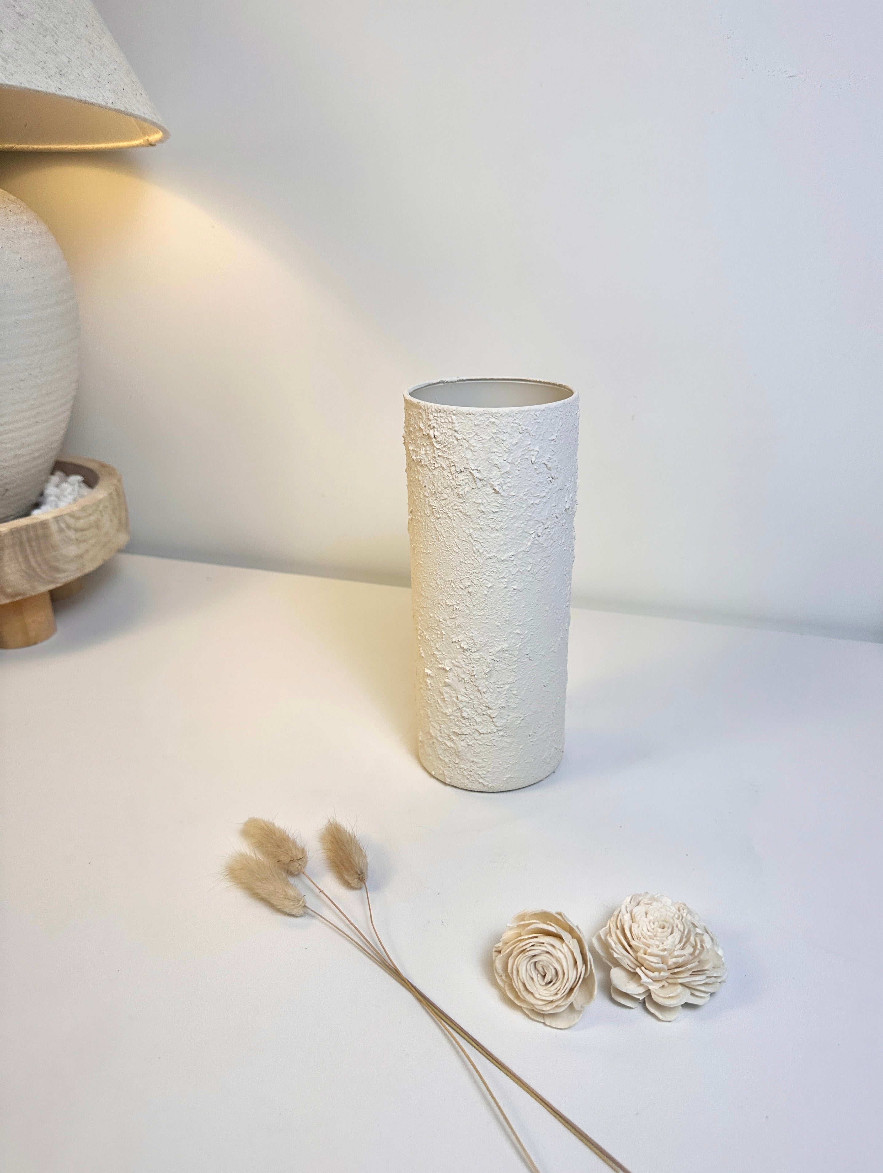 Minimalist Textured Hand-painted Glass Vase 8.5" tall - Off-White Cream