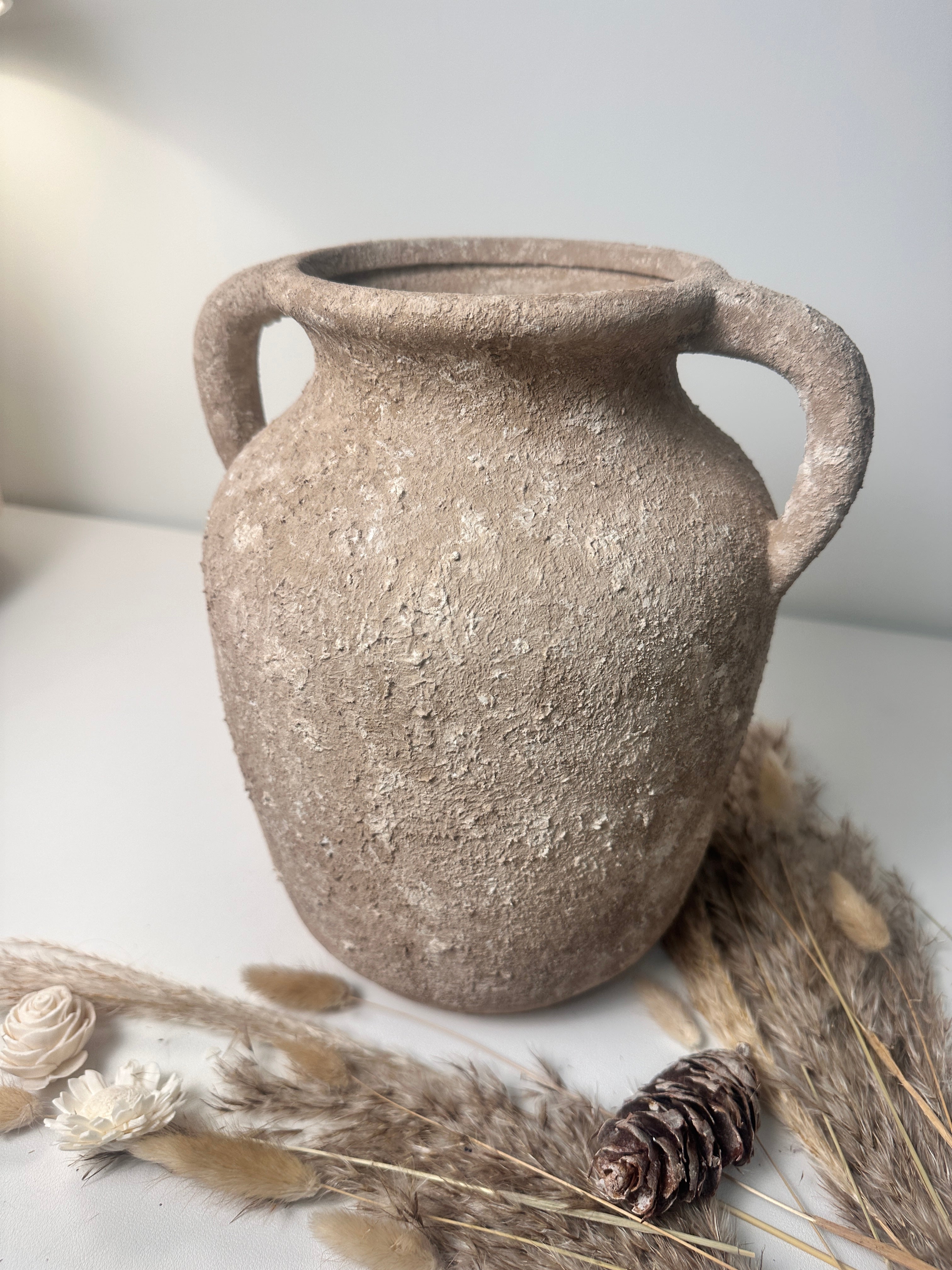 Rustic Minimalist Textured Hand-painted 10.5" tall - Brown wash