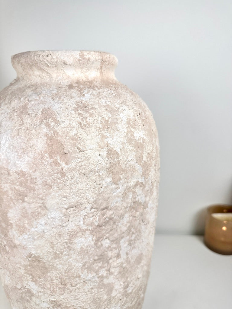 Minimalist Vase 18" tall Textured Hand-painted Ceramic  - Cream Sand wash