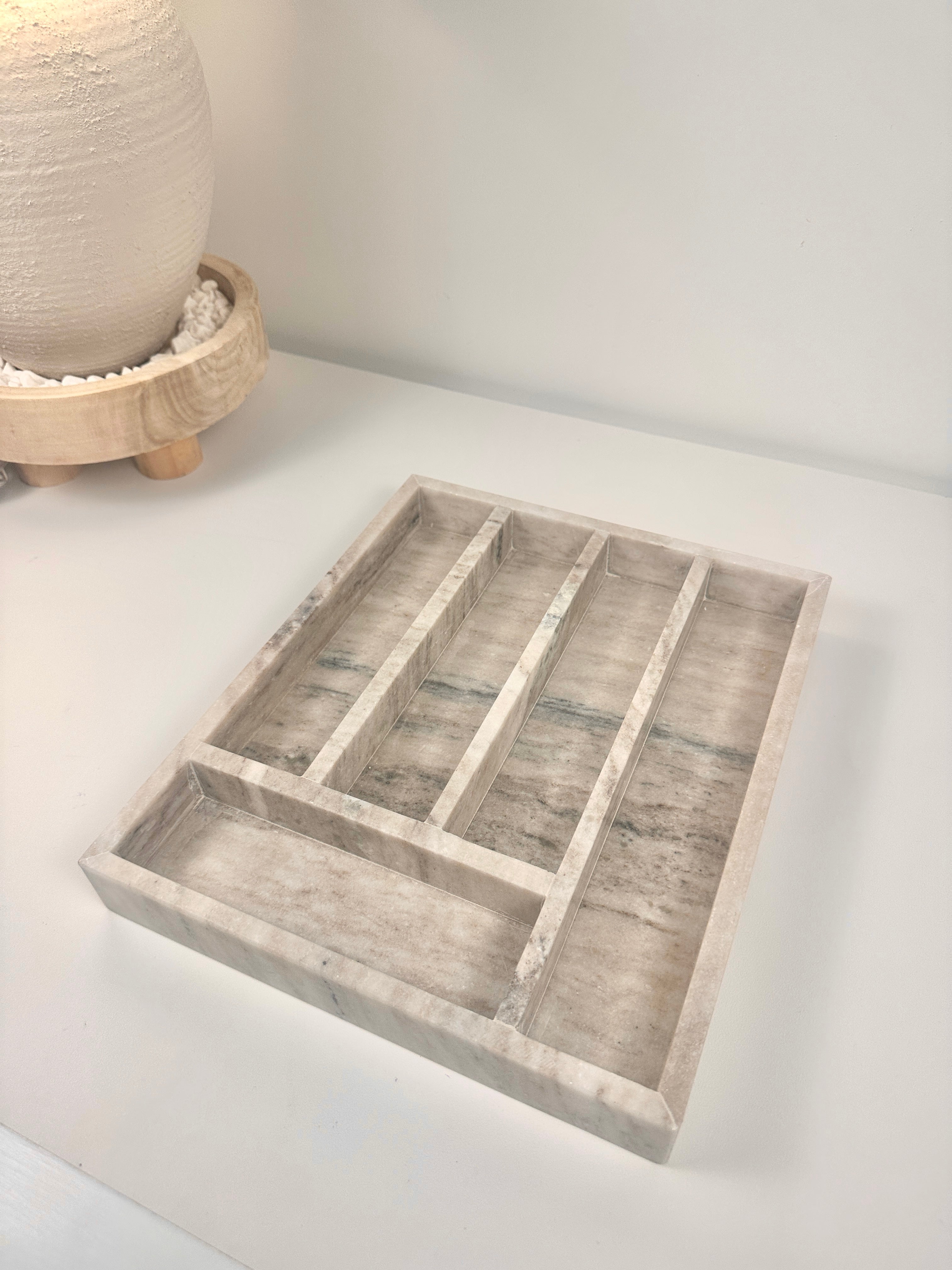 Luxury Marble Silverware/ Jewelry Tray Light Beige 13x11x1.8“