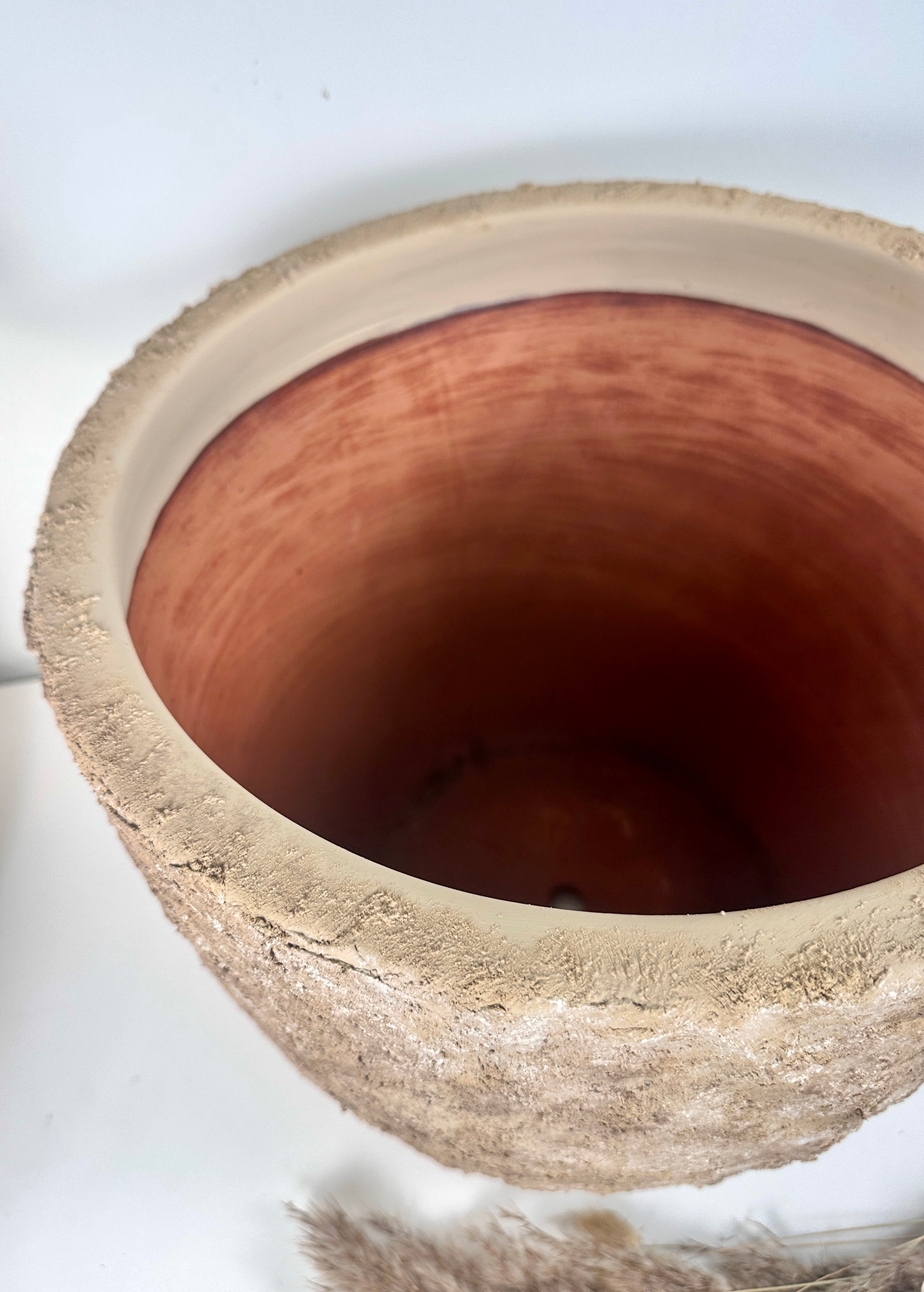 Rustic Hand-Painted & Textured Planter Pot 14" tall with drainage hole one time creation - Espresso Brown