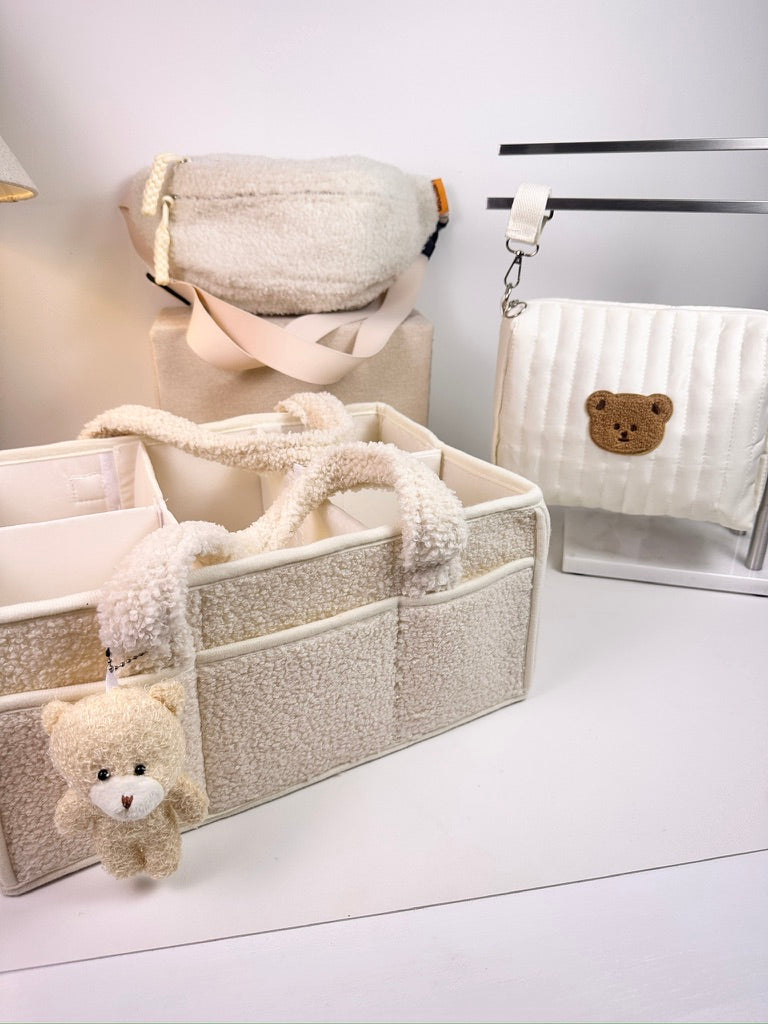 Set of 2 Crossbody Bag, Pouch Bear Bag and Caddy Diaper Bag for Baby Essentials - Cream