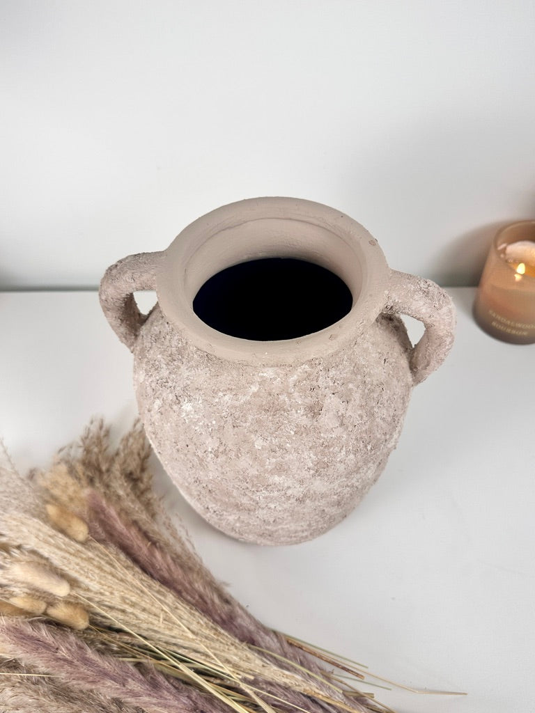 Rustic Minimalist Textured Hand-painted 10.5" tall - Beige washed