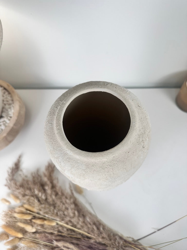 Minimalist Textured Hand-painted Ceramic Vase 14.5" tall - Off White washed