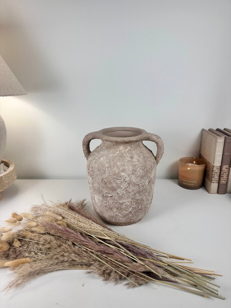 Rustic Minimalist Textured Hand-painted 10.5" tall - Beige washed