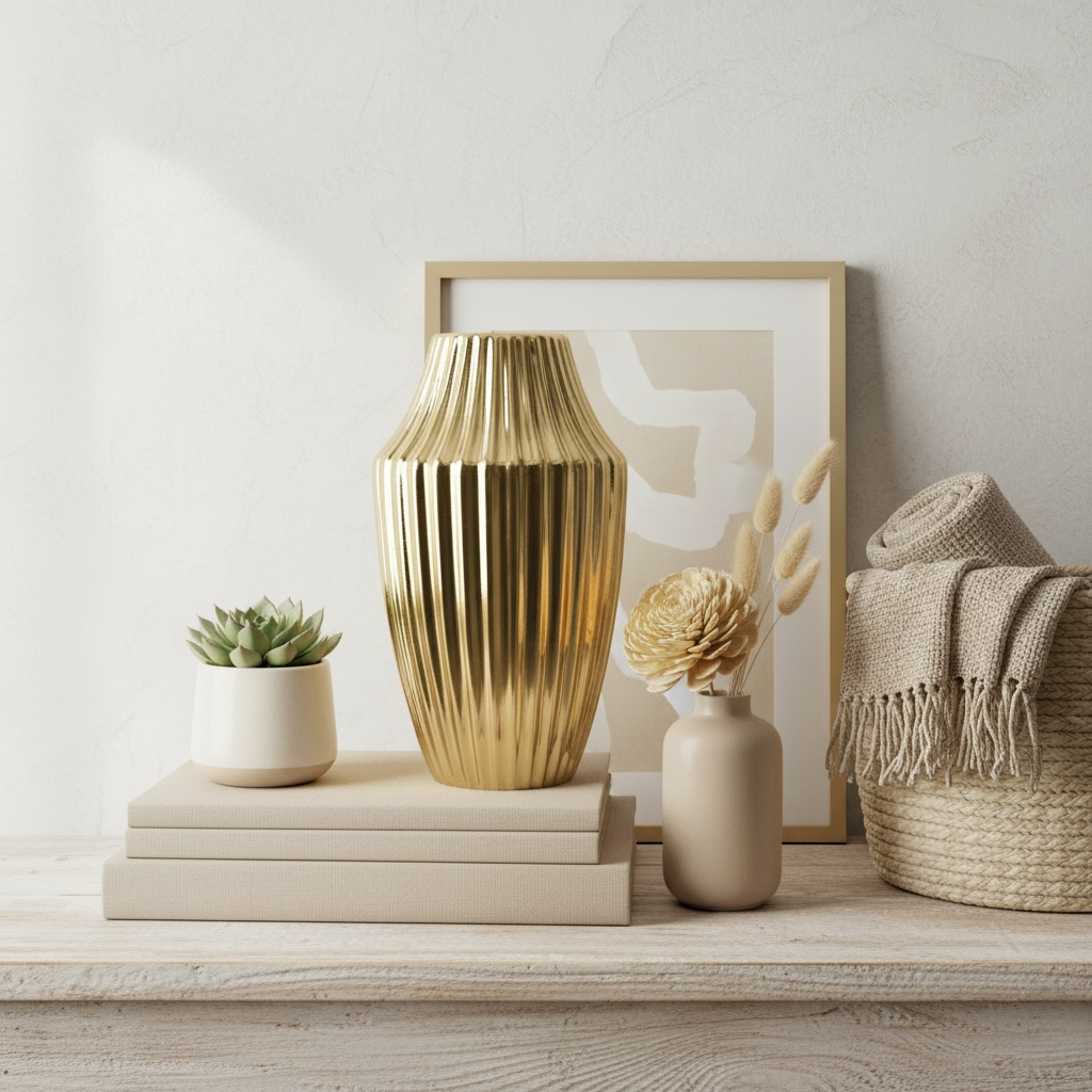 Luxury Gold Ceramic Vase with stripes 12"