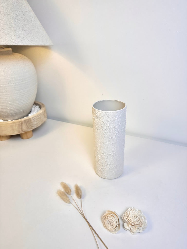 Minimalist Textured Hand-painted Glass Vase 8.5" tall - Off-White Cream