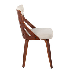 Mid-Century Modern Chair - Walnut Wood and Cream Fabric (Set of 2)