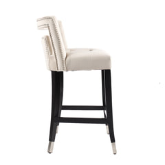 Suede Velvet Barstool with nailheads Dining Room Chair 2 pcs Set - 26 inch Seater height - Cream