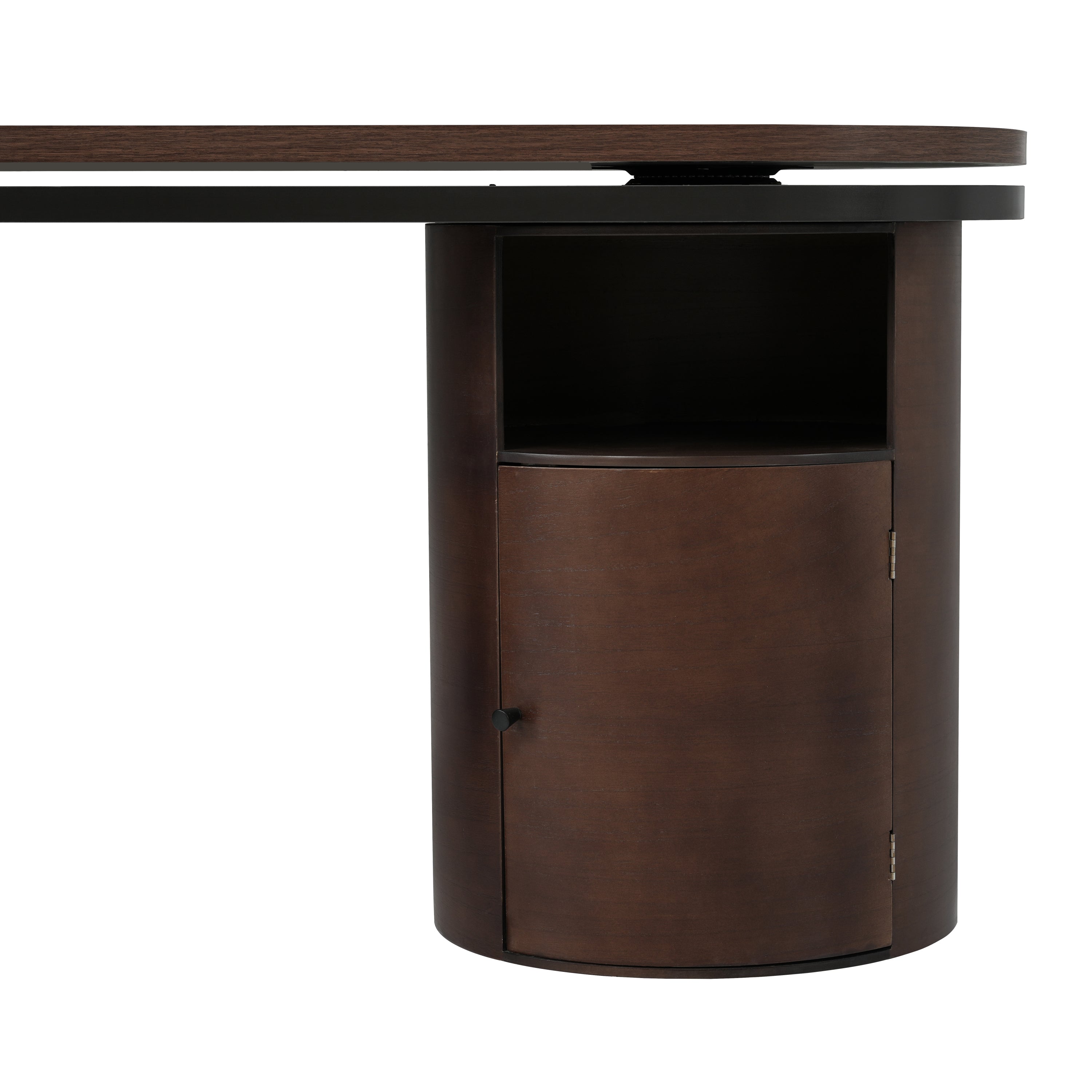 Modern L Shaped Desk in Walnut with 1 Cabinet and Open storage, 360° Wood Rotating Desk 56.92"  - Walnut