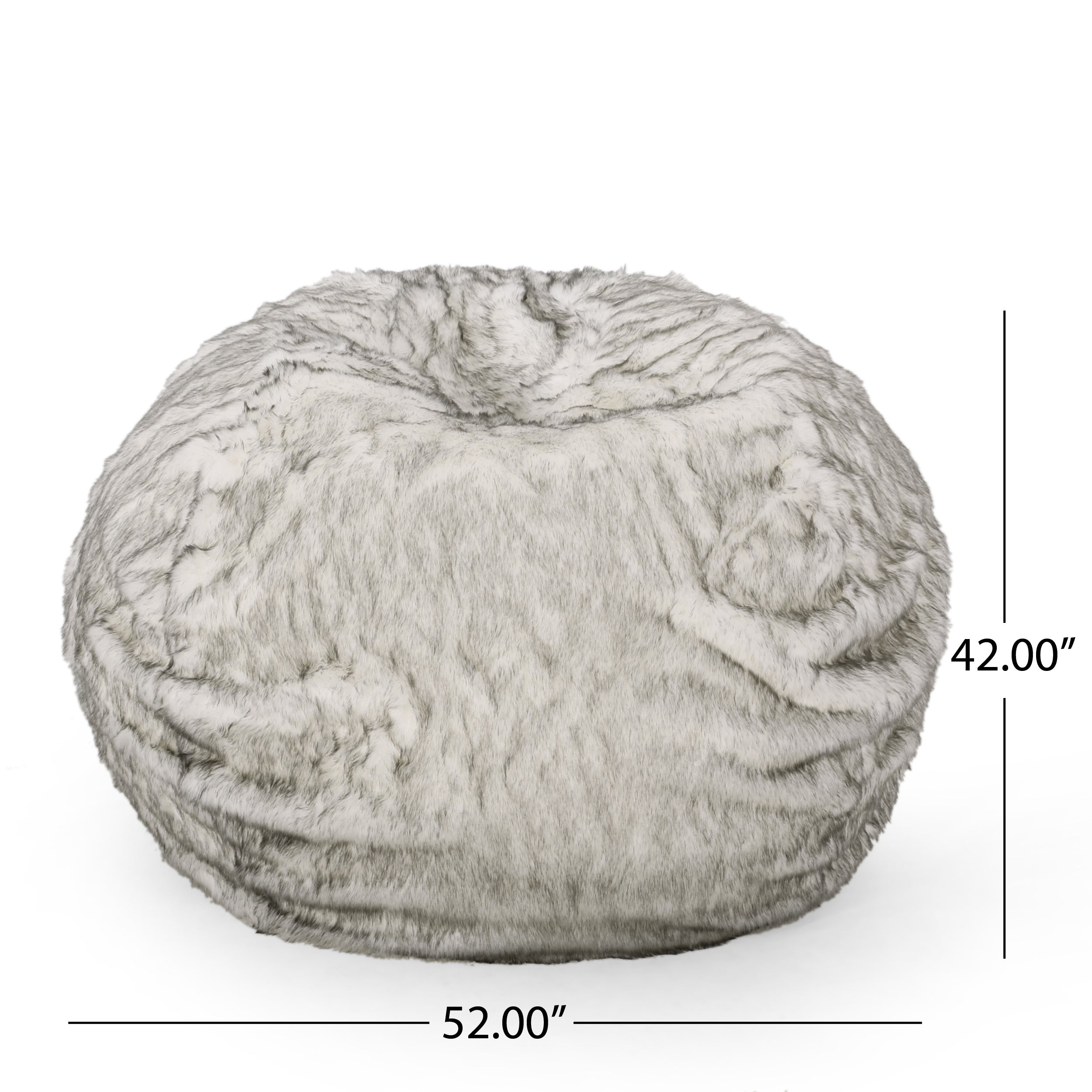 Modern Glam 5 Foot Short Faux Fur Bean Bag - White and Grey