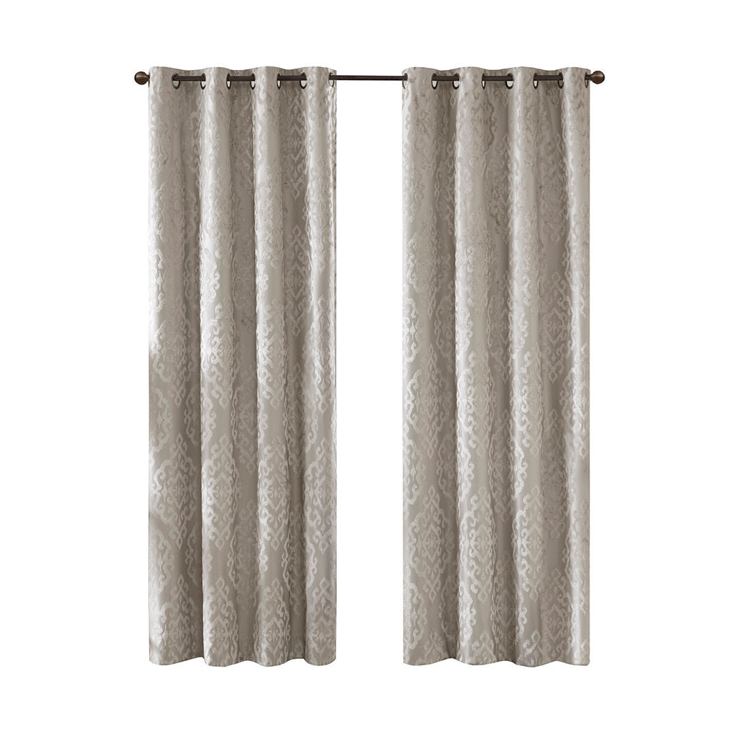 50x95" Knitted Jacquard Damask Total Blackout Grommet Top Curtain Panel - Silver
