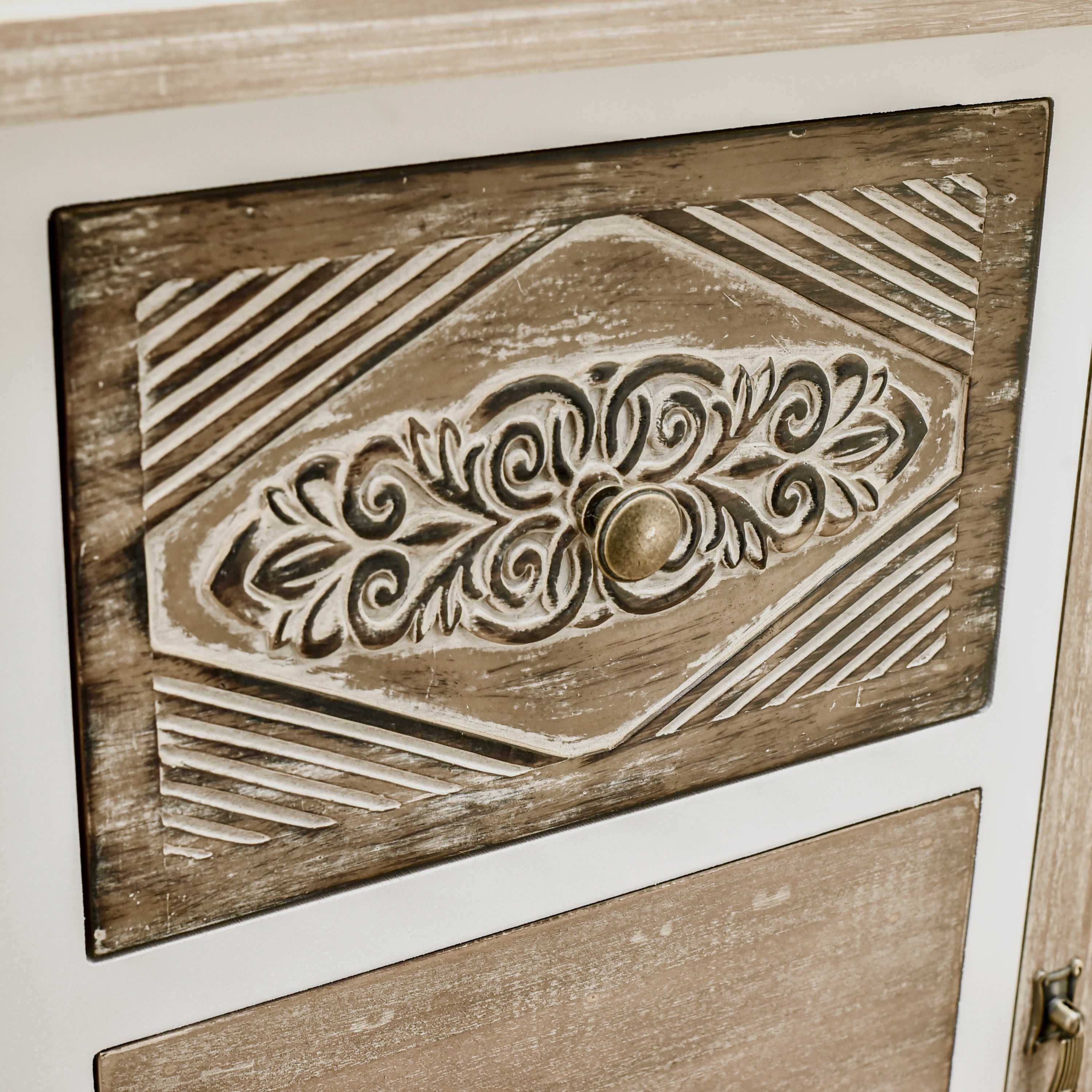 Hand-Carved Accent Cabinet with Vintage Charm - Versatile Storage and Distinctive Design - Fully Assembled