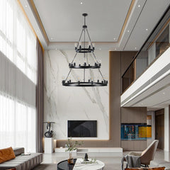 Retro Light Metal Ring Chandelier - Black