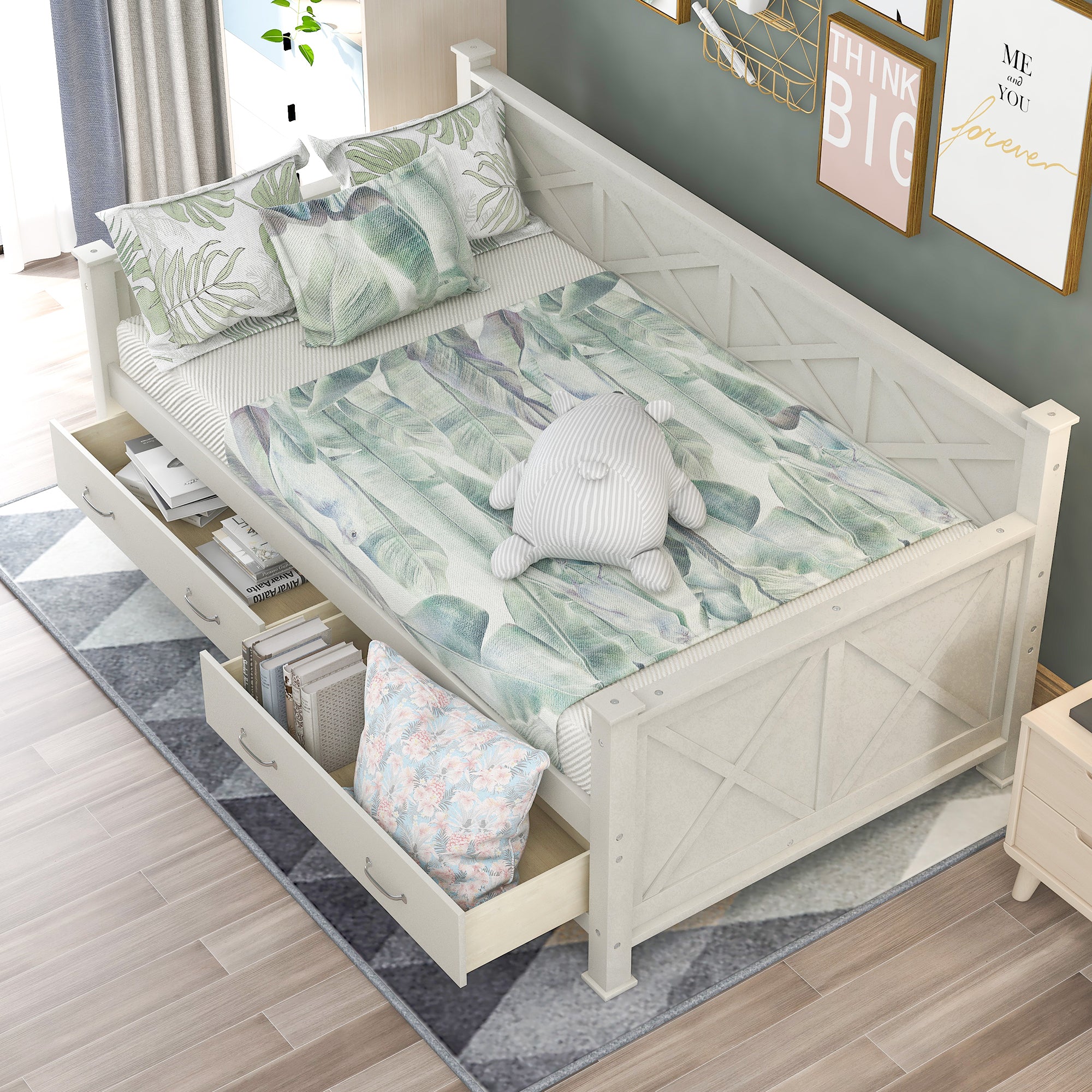 Twin Size Wooden Modern and Rustic Casual Style Daybed - Cream White