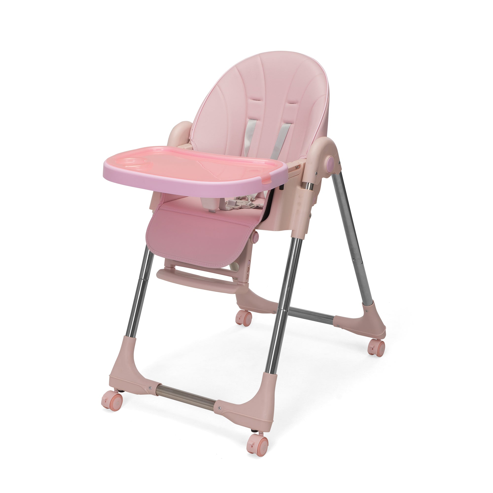 Convertible High Chair on Wheels with Removable Tray, Height and Angle Adjustment for Baby And Toddler - Pink