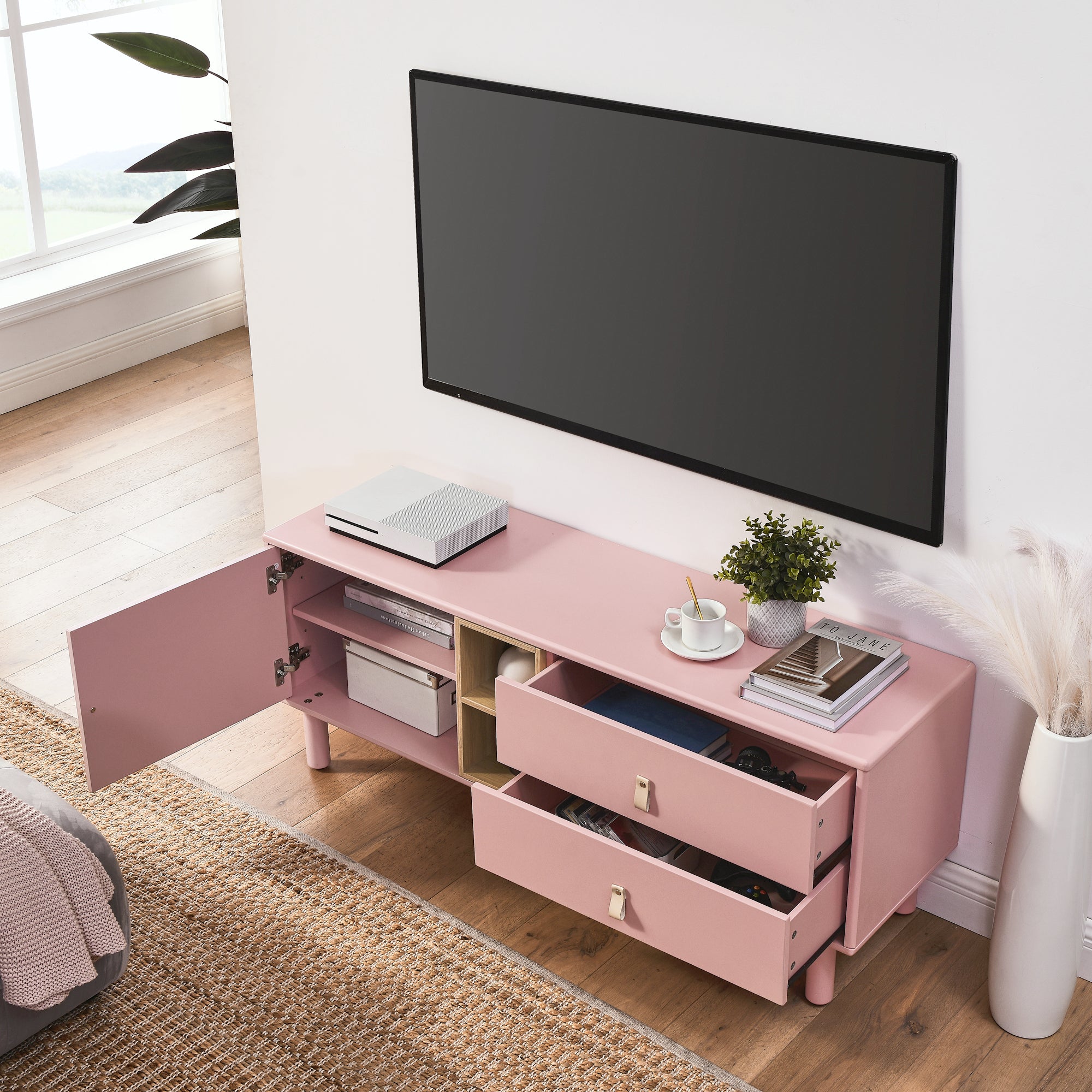 Drawer TV Home Cabinet with Door, Storage, multi-functional - Pink