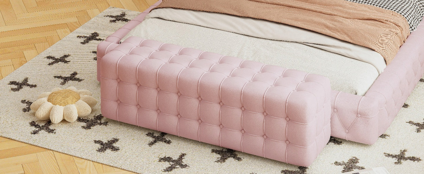 Velvet Upholstered Ottoman, Rectangular Footstool, No Assembly Required, Elegant and Luxurious Pink