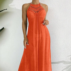 Swim Women Summer Holiday Hollow Out Dress With Halter Neck