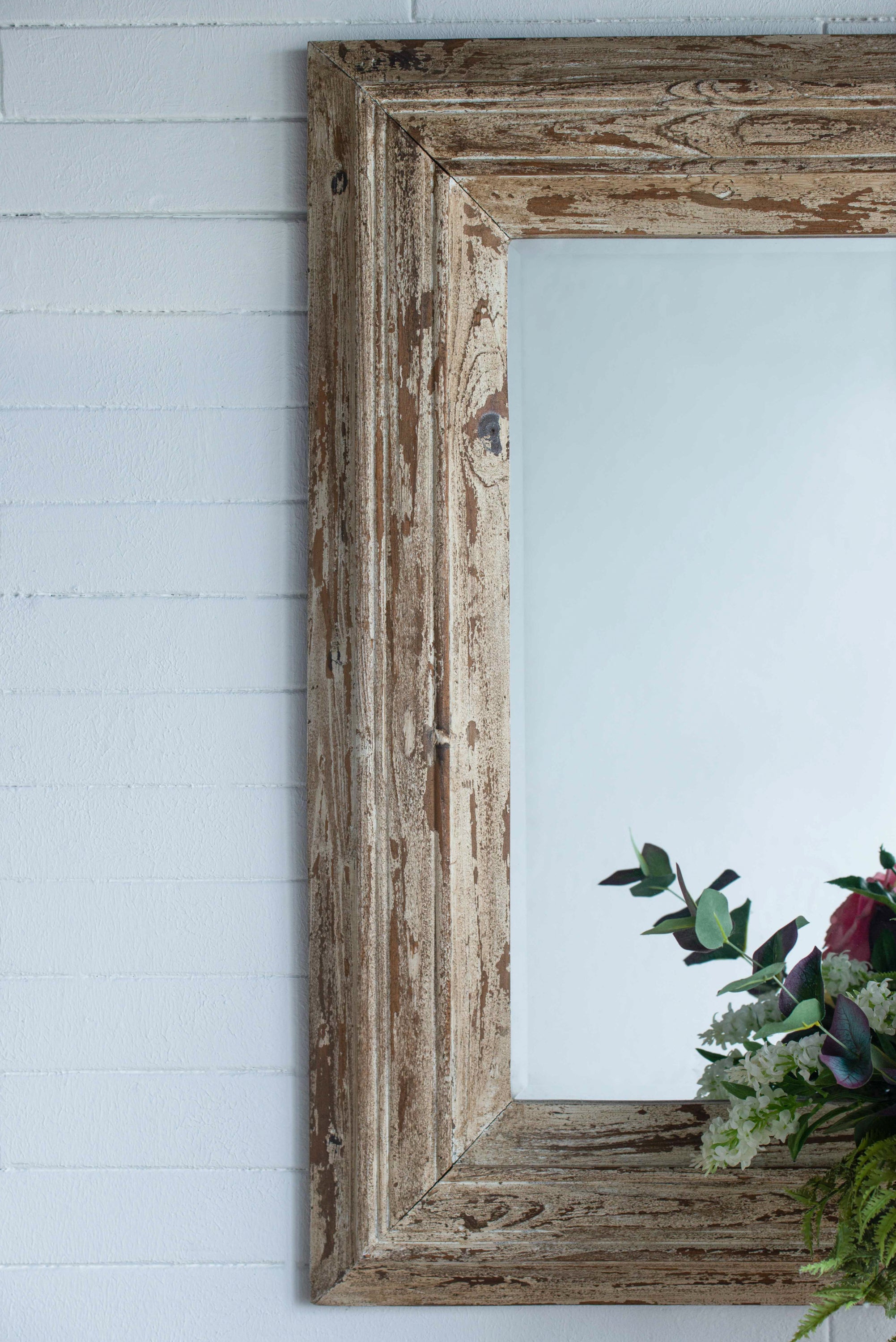 Rectangle Wall Accent Mirror with Distressed Wood Frame 30x2x39"