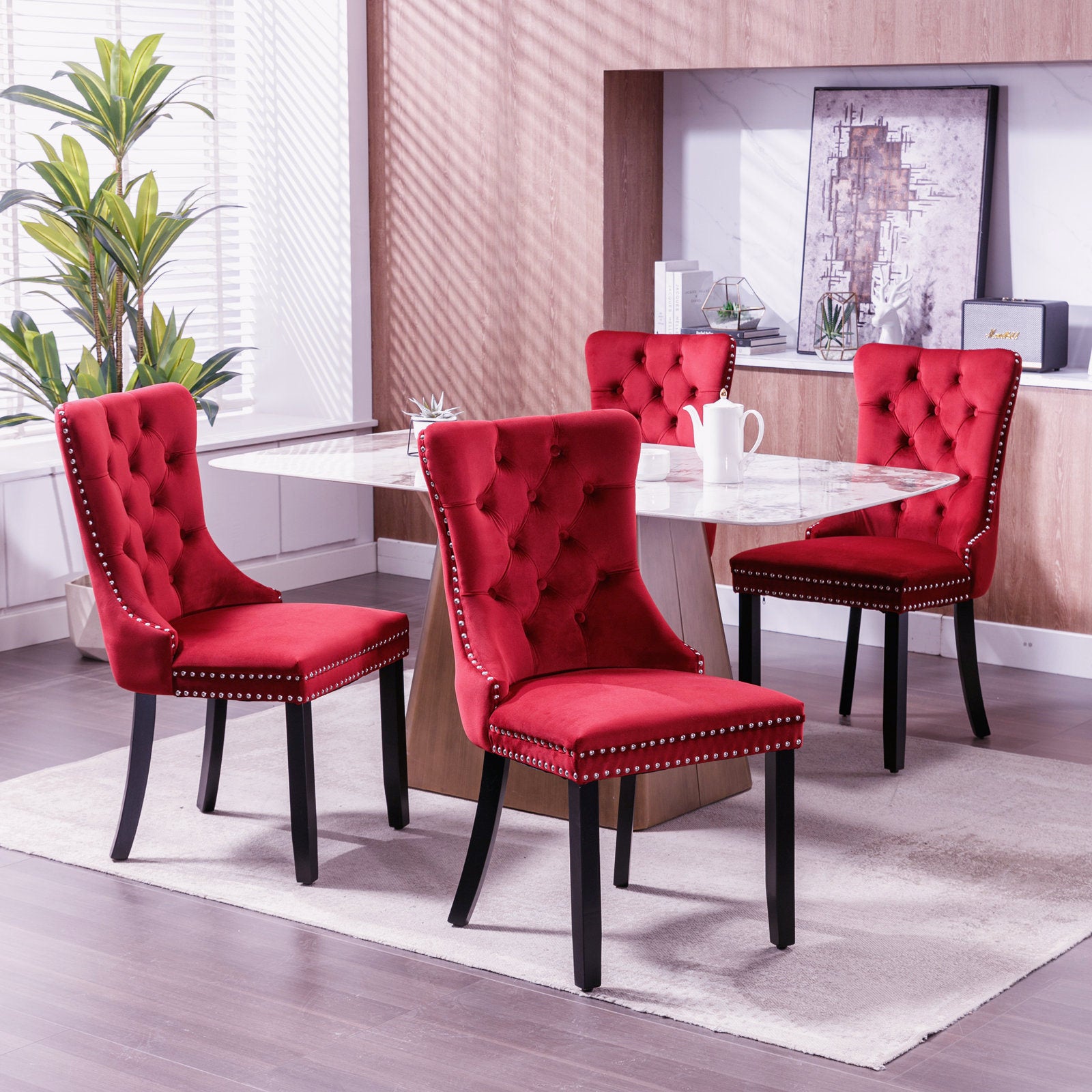Classic Velvet Dining Chairs (Set of 2) - Wine Red