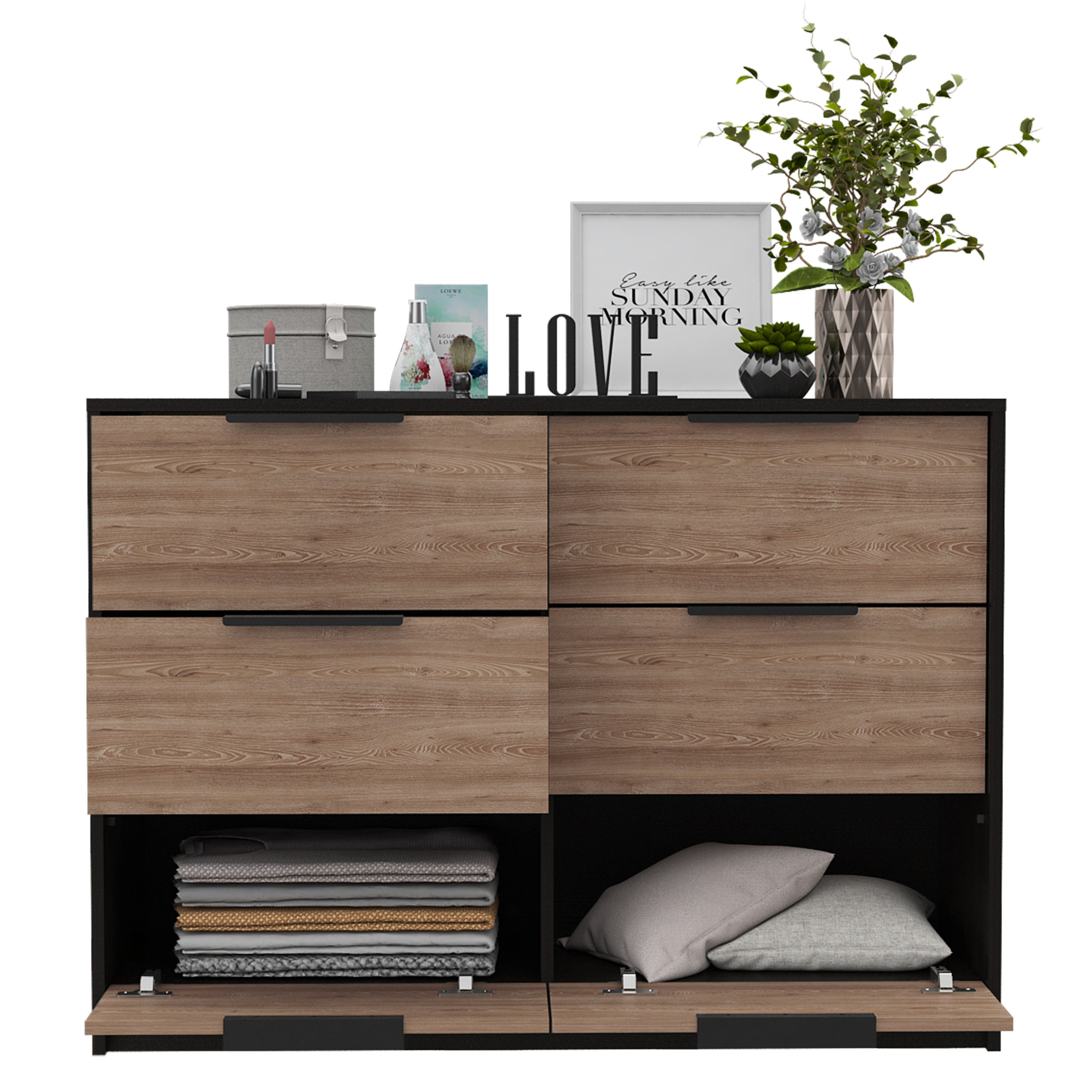 4 Drawer Double Dresser - Black / Pine