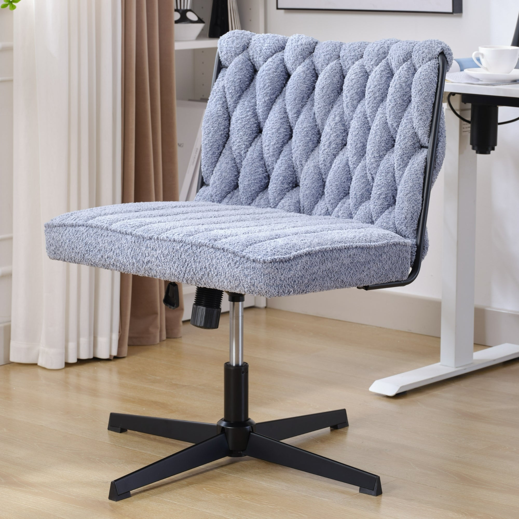 Armless Office Desk Chair No Wheels, Blue
