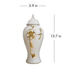 13.50"H Ginger Jar with Steam Gold Flower