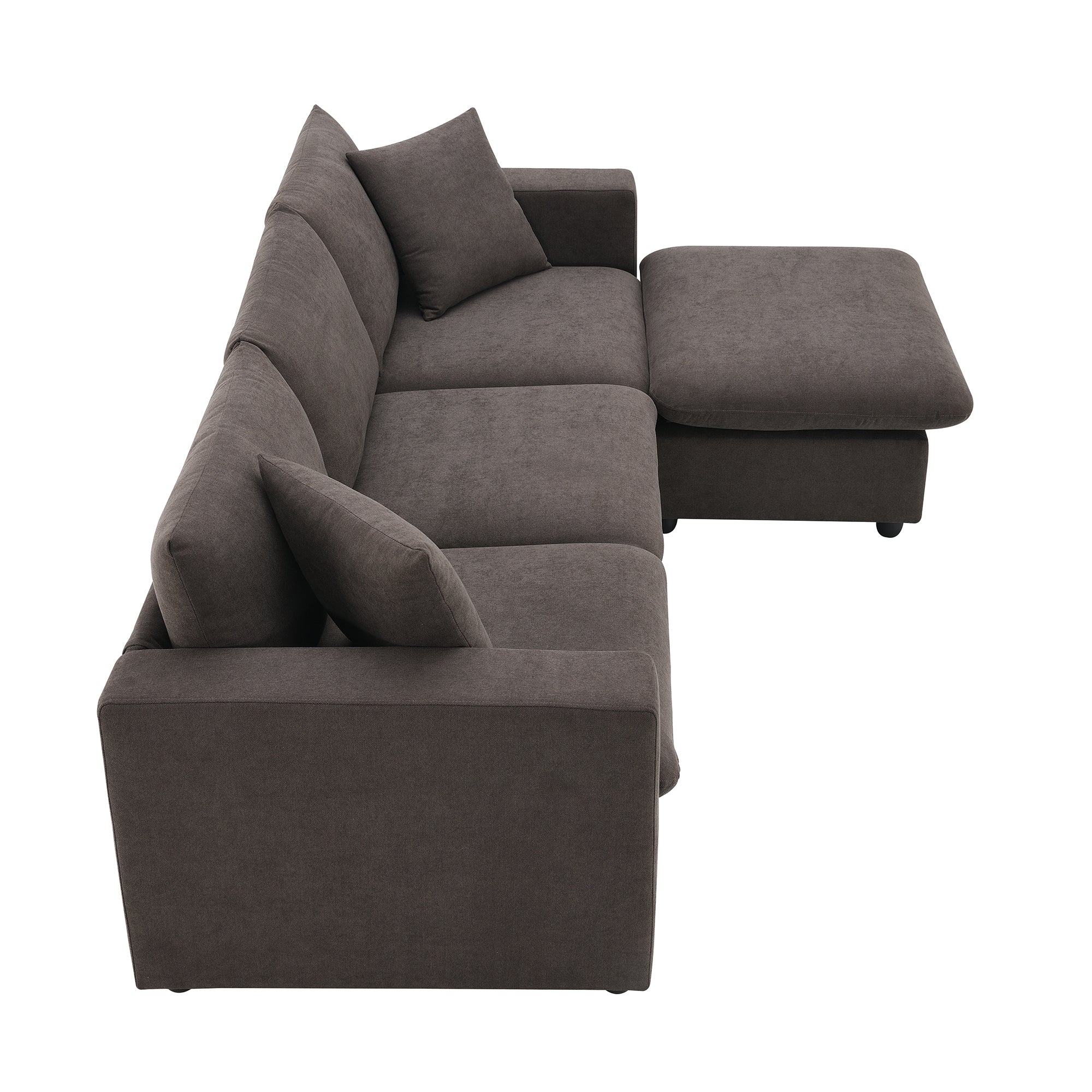 100.4x64.6" Modern Sectional Sofa, L-Shaped Couch Set With 2 Free Pillows, 4-Seat Polyester Fabric Couch Set With Convertible Ottoman - Dark Brown