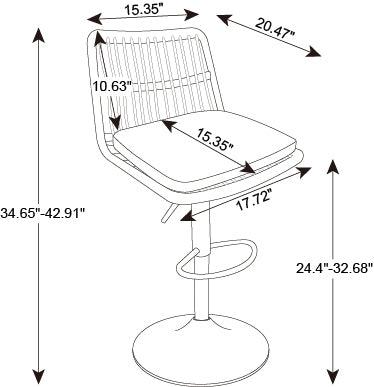 Set of 2 Rattan Bar Stool, 360 Swivel Bar Chair, Counter Height Chair with Footrest - Grey