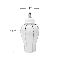 18.50"H White Ginger Jar with Silver Ornament