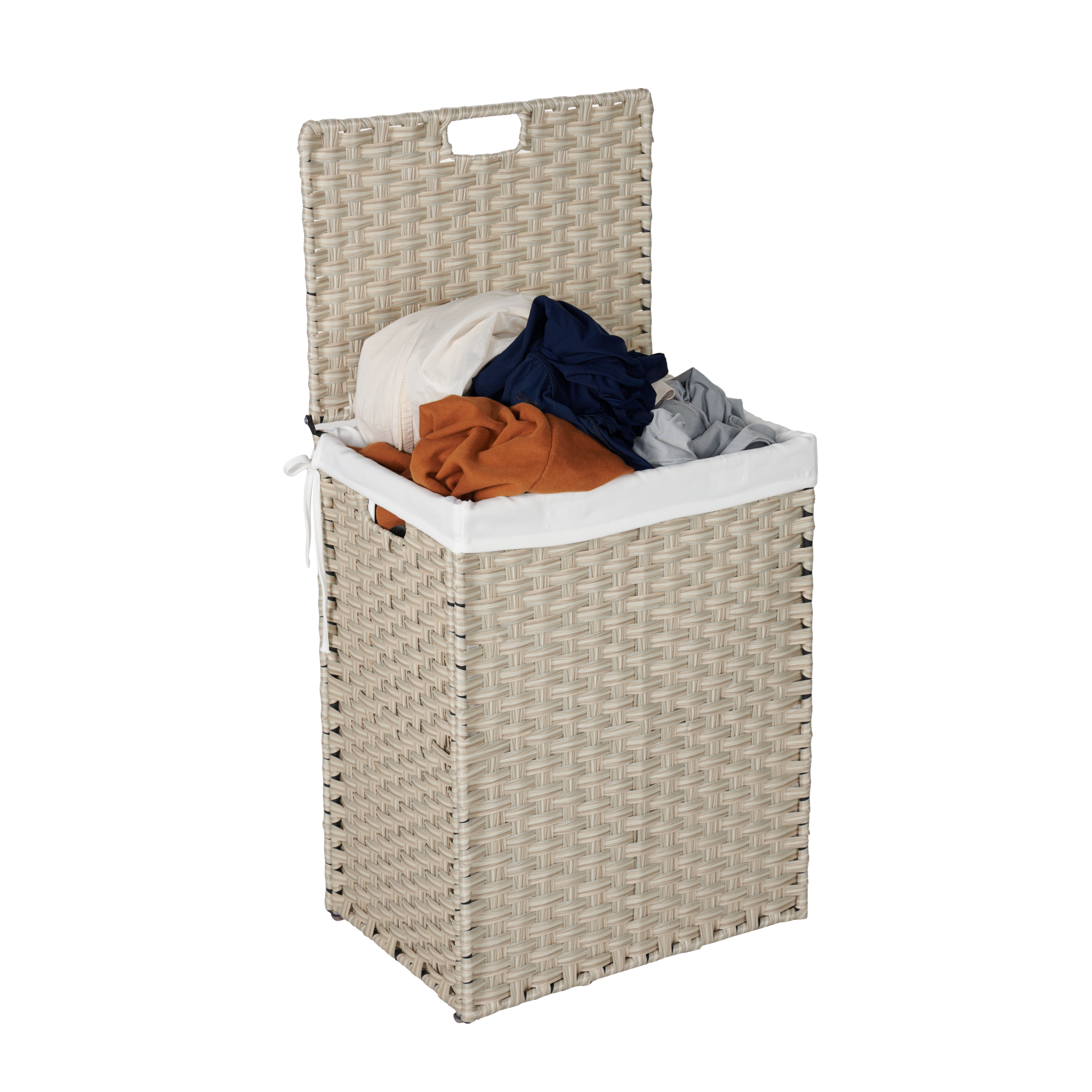 Laundry Hamper With Lid PE Rattan Powder Coating Frame Clothes with 2 Removable Bags, 100L - Light Grey