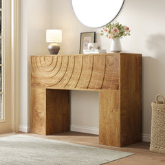 Vividwood Wood Console Table for Entryway, Farmhouse Entryway Table with Unique Carved Design, 43' Sofa Table Behind Couch for Living Room, Hallway, Entrance, Foyer (Natural)