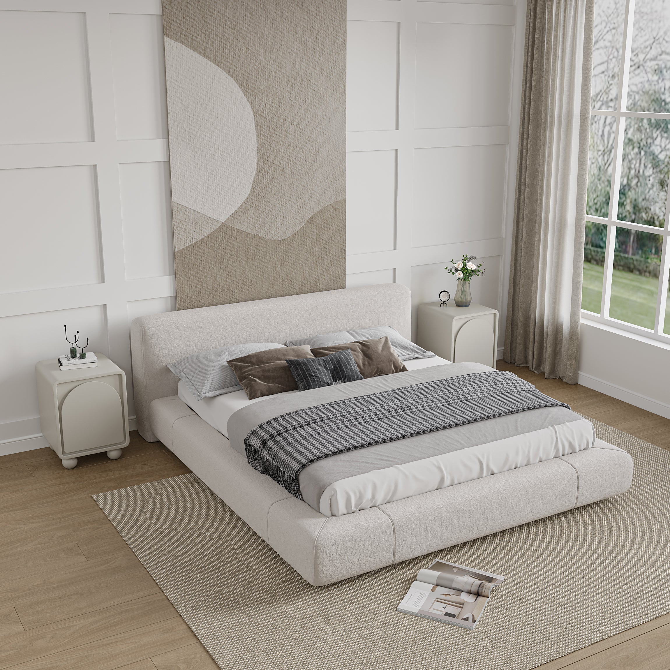 Wooden Nightstand with a Storage - White