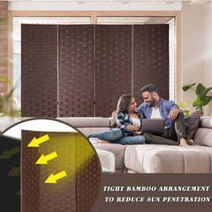 Wall Divider Wood Screen 4 Panels Wood Mesh Hand-Woven Design 6ft - Brown