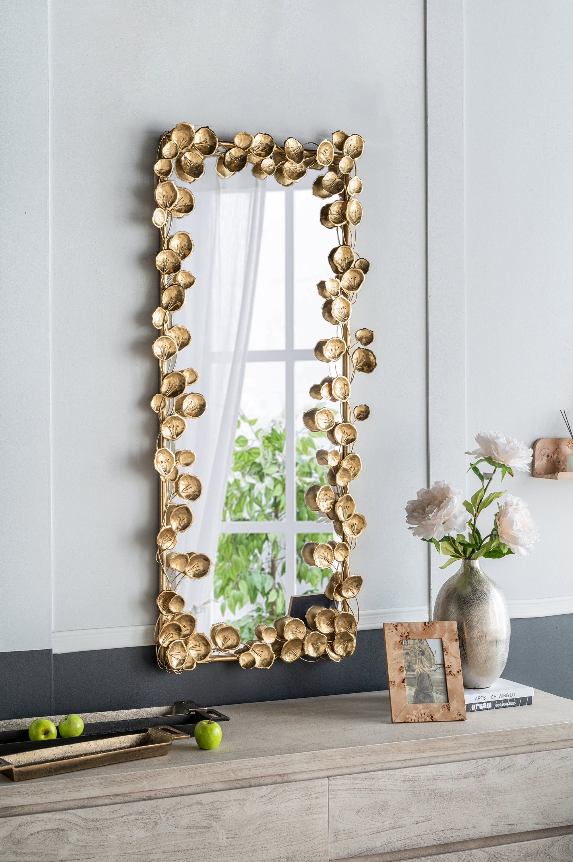 Full Length Mirror with Golden Leaf Accents 61" x 31"