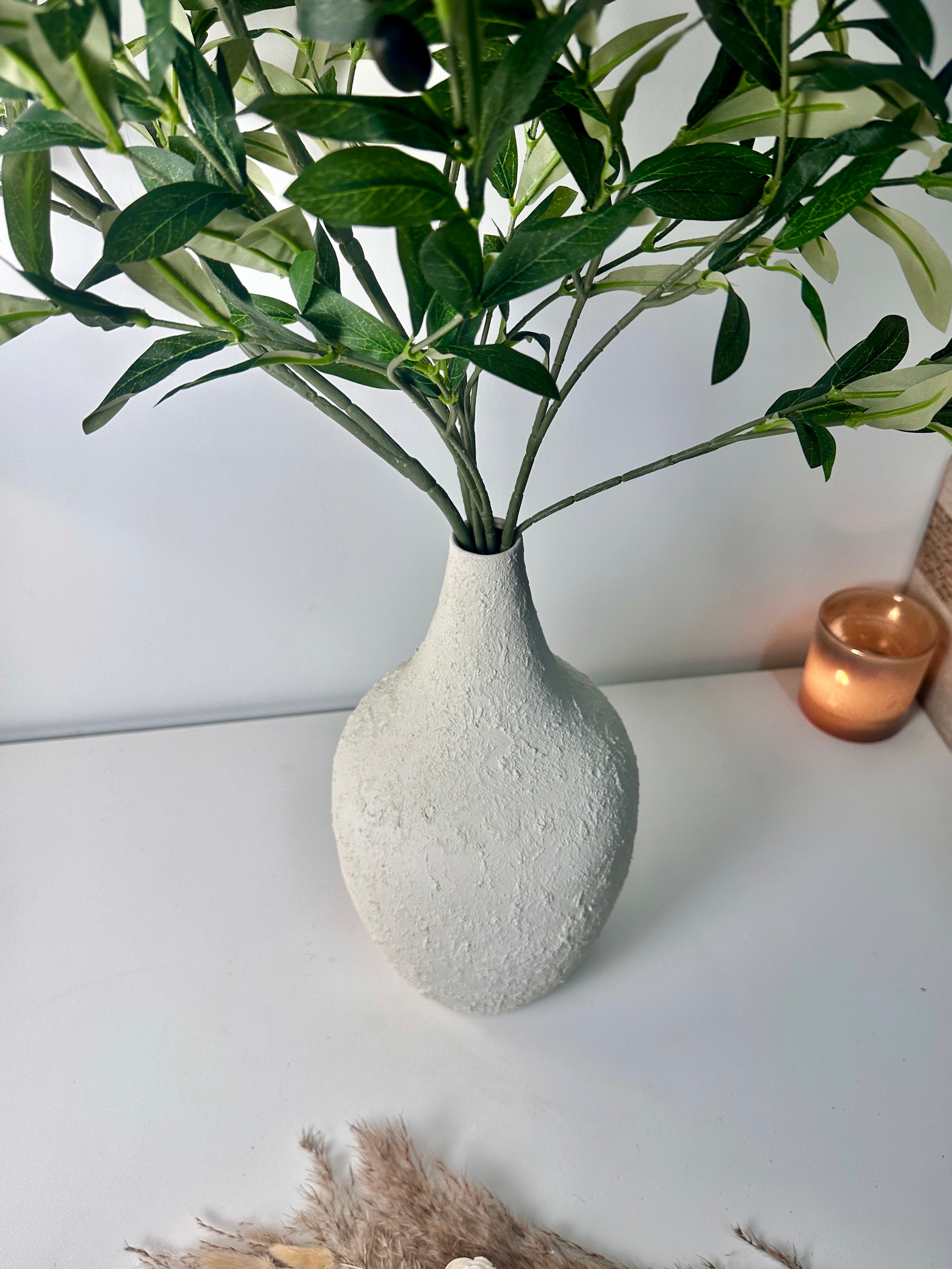 Minimalist Hand-Painted and Textured Vase 14" tall - White Cream