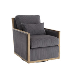 Dark Gray Corduroy Swivel Barrel Chair, Comfy Accent Sofa Chair with 360 Degree Rotation and Hardwood Frame