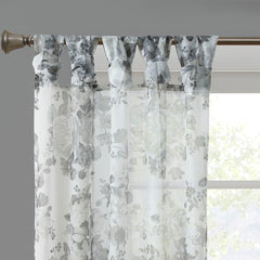 50x95" Printed Floral Twist Tab Top Voile Sheer Curtain - White