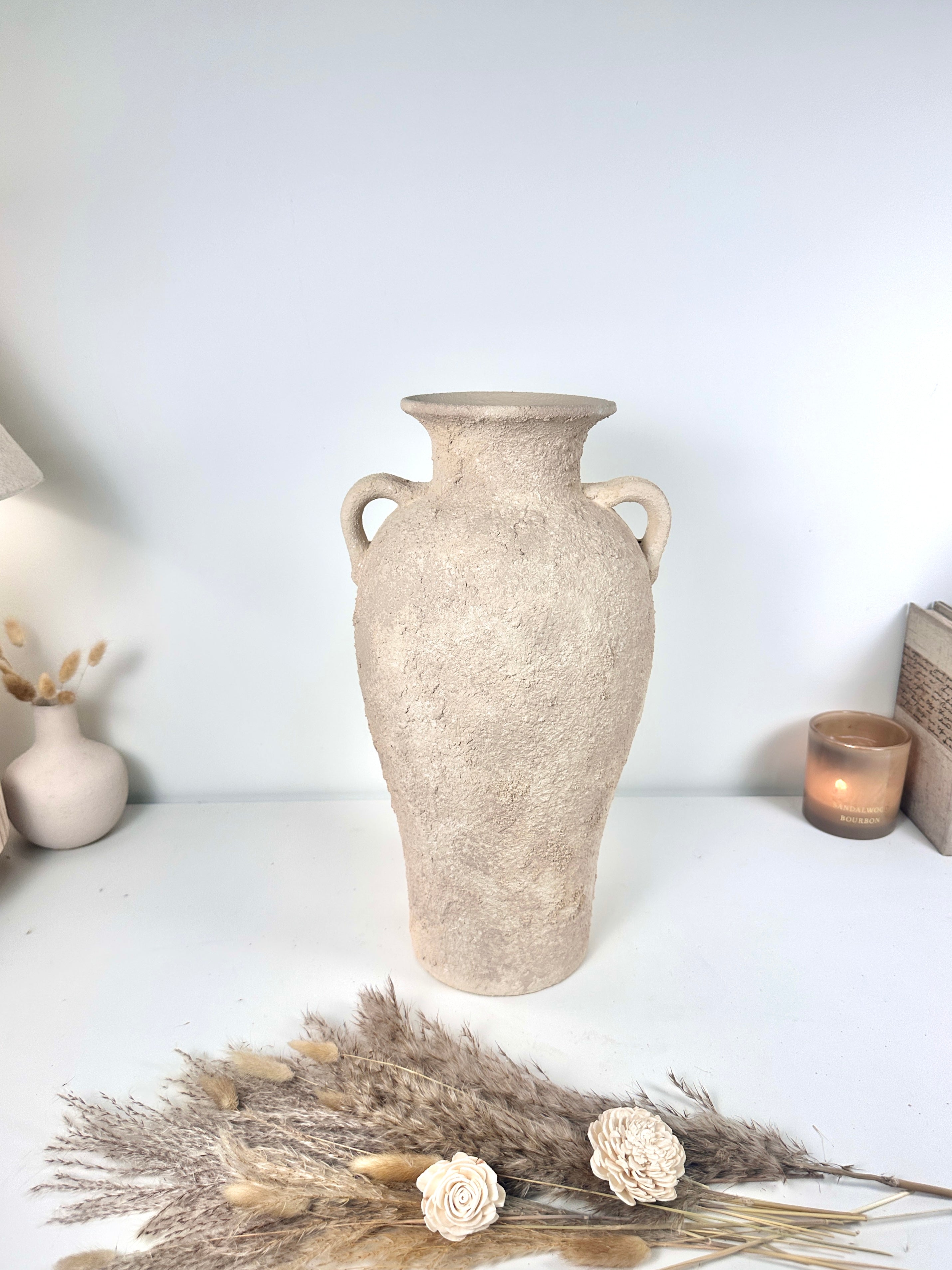 Hand-painted Amphora Vase Ceramic 18"" tall - Cream Sand wash