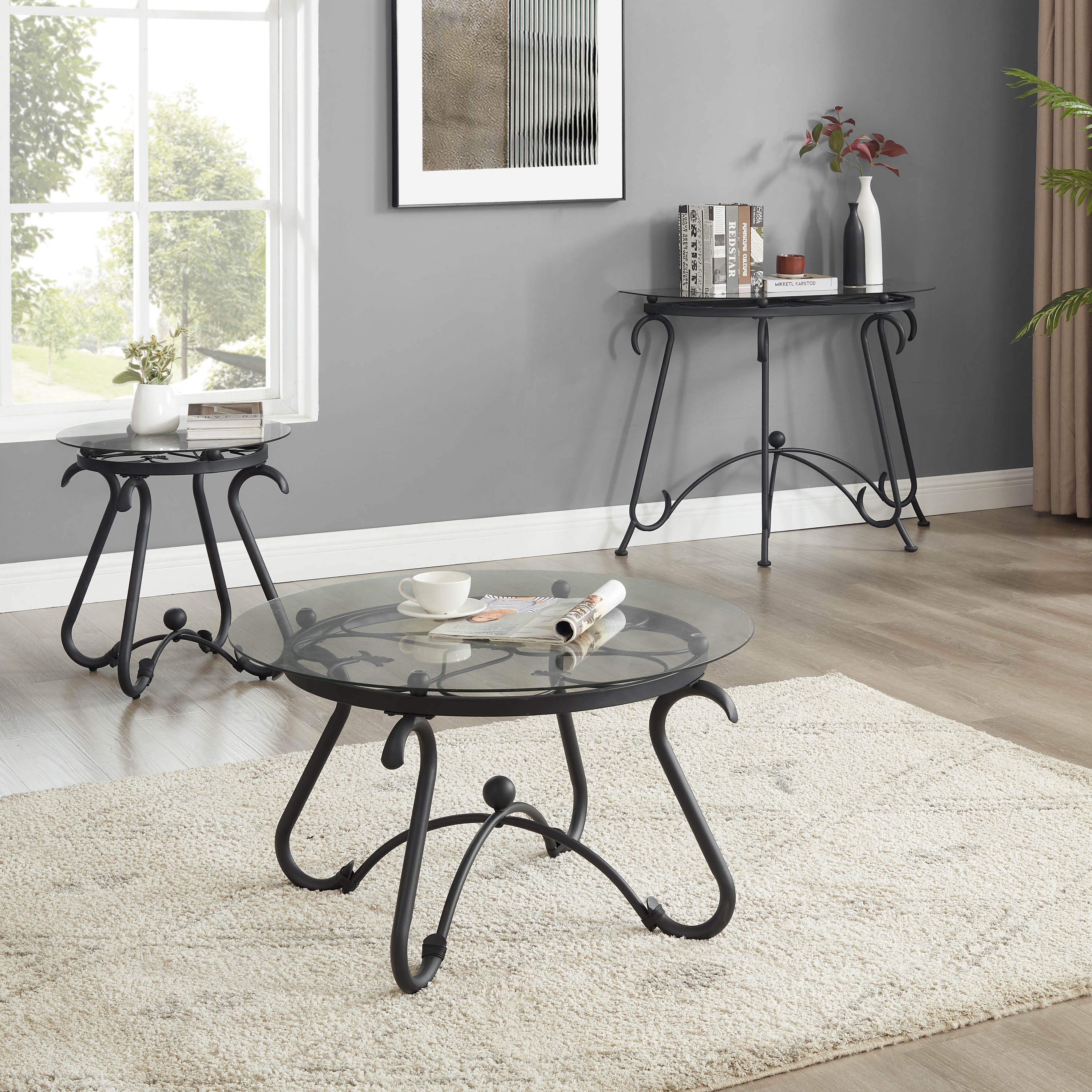 Tempered Glass Surface Console - Rustic Black