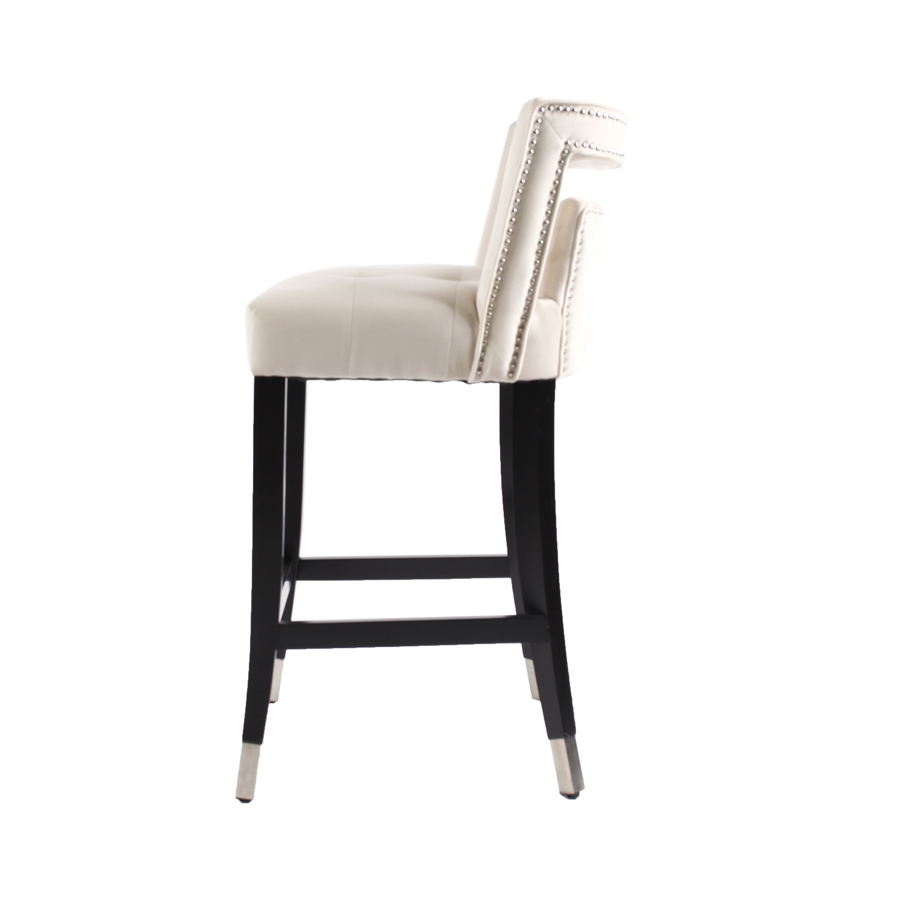Suede Velvet Barstool with nailheads Dining Room Chair 2 pcs Set - 26 inch Seater height - Cream